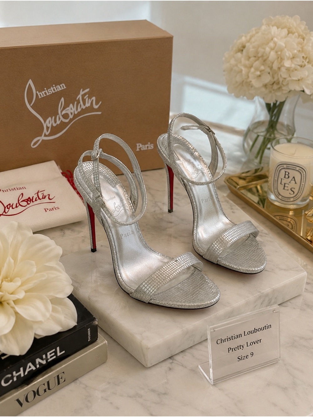 Christian Louboutin Silver Metallic Strappy Stiletto Sandals preloved❤️